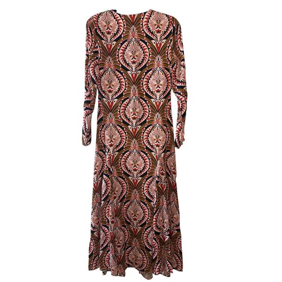 Farm Rio NWT Pineapple Jewelry Midi Dress Brown Pink Print Size Small - Picture 4 of 12
